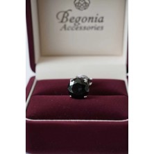 Begonia Accessories 925 Ayar Gümüş Oval Siyah Zirkon Tek Taş Küpe – Unisex Pimli | Alerji Yapmaz | 1 Adet (Çift Değil)