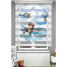 Avart Digital Erkek Çocuk Odası Sevimli Pilot Temalı Dijital Baskılı Zebra Perde - Çocuk Odası Perdesi