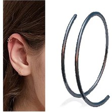 Begonia Accessories 925 Ayar Black Gümüş, Tek Delikli Çift Görünümlü Halka Küpe Tek