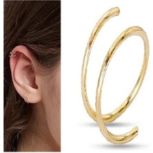 Begonia Accessories 925 Ayar Gold Gümüş, Tek Delikli Çift Görünümlü Halka Küpe Tek