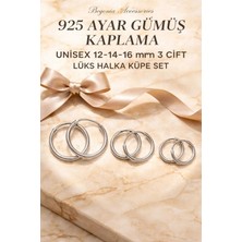 Begonia Accessories 925 Ayar Gümüş Unisex Paslanmaz Kararmaz 3 Boy Halka Küpe Seti – 3 Çift Kadın Erkek Genç Çocuk Küpe