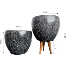 MarkEntegra Siyah Granit Tasarımlı Deliksiz Saksı Seti - 15 cm