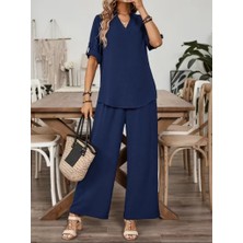 Yaman Market Kadın Kısa Kollu V Yakalı Aerobin Bluz ve Pantolon Ikili Takım