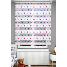 Avart Digital Çocuk Odası Için Pembe Siyah Renkli Yıldızlar Desenli Zebra Perde - Dijital Baskılı Zebra Stor Perde