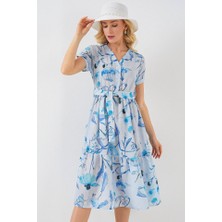 Mç Plus Desenli Kısa Kol Elbise 2558 - Mavi