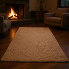 Espical Home Lastikli Halı Örtüsü Bej Renkli Welsoft Kumaş Kaymaz Taban Dekoratif Yıkanabilir 80 x 150 cm