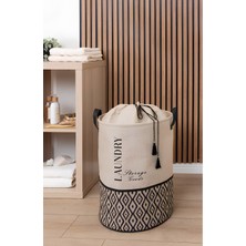 Bej Kumaş Büzgülü Çok Amaçlı Çamaşır ve Oyuncak Sepeti 35X35X50CM