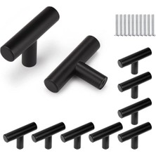 Storemax Dolap Tutacakları, 10 Adet Çekmece Kolu ve Tutacak, Sağlam Paslanmaz Çelik, Siyah Dolap Kolu, Komodin ve Çekmeceler Için, Tek Delikli T Bar Tasarım, 5cm Uzunluk