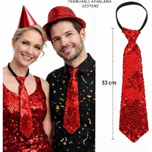 İlk El Grup Ieg™ Kırmızı Renk Pul Payetli Işıltılı Parti Kravatı 33 cm