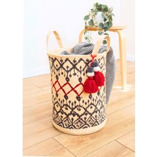 Renkli Kilim Sepet, Çok Amaçlı Yuvarlak Çanta ve Plaj Çantası 37X30 cm