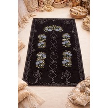 Dilex DİLEX Çeyizlik Makine İşi Etamin Seccade Siyah – Mavi Nakışlı 120x73 cm Namaz Seccadesi