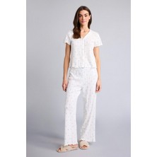 DeFacto %100 Pamuk Regular Fit Uzun Kollu Baskılı 2'li Ekru Pijama Takımı H1981AX26SP