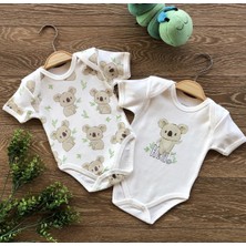 Patsan Penye 2'li Kısa Kollu Body Koala Desen Kız Çocuk ve Erkek Çocuk İçin Ekru Renk