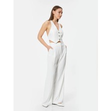 Hazel Kadın Yüksek Bel Beyaz Palazzo Pantolon Geniş Paça Günlük Stil Modeli
