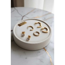 Begonia Accessories Vıp Çelik Altın Kaplama Zirkon Çivi, Kilit Halka, Kilit Kalp|paslanmaz,kararmaz,alerji Yapmaz|3 Çift