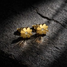 Begonia Accessories Vip 24 Ayar Altın Kaplama Dört Yaprak Yonca Zirkon Taşlı 1 Çift Küpe - Lüks Tasarım