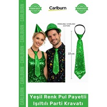 Carlburn #kravat Göz Alıcı Sahne Kostüm Aksesuarı Hazır Yeşil Renk Pul Payetli Işıltılı Parti Kravatı 33 cm