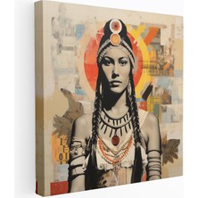Popcas Kırmızı Amerikan Kanvas Tablo - Vintage Yerli Amerikan Koleksiyonu - Kırmızı Amerikan Tribal Desenler Kanvas