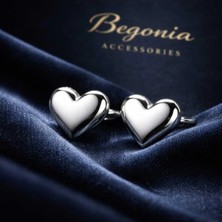 Begonia Accessories Vip Çelik 3 Boyutlu Kalp Figürlü 1 Çift Çivi Küpe - Paslanmaz Kararmaz Takı