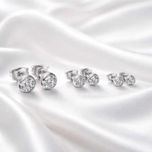 Begonia Accessories Vip Çelik Antialerjik 3-4-5mm Toplu Zirkon Taşlı 3 Çift Çivi Küpe Seti Unisex