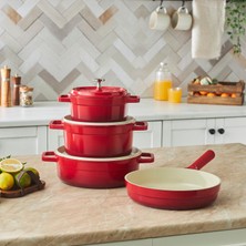 Karaca Swiss Crystal Neocast 7 Parça Döküm Tencere ve Tava Seti Kırmızı - 2 Adet Fırın Eldiveni