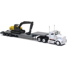 MarkEntegra 1:43 Ölçekli Kenworth W900 Lowboy Römork Modeli - Inşaat Ekskavatörlü