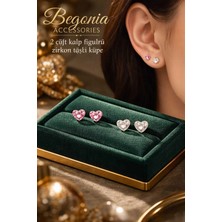 Begonia Accessories Ithal Çelik Paslanmaz Kararmaz Tragus Uyumlu 5 mm Pembe Şeffaf Kalp Zirkon Taşlı 2 Çift Unisex Küpe