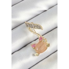 SHC4200 Zirkon Taşlı 3D Kedi Detaylı Nota Figürlü Gold Renk Kadın Broş