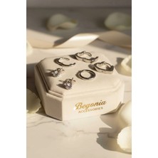 Begonia Accessories Vıp Çelik Zirkon Çivi, Kilitli Halka, Kilitli Kalp |paslanmaz,kararmaz,alerji Yapmaz|3 Çift Lüks Set