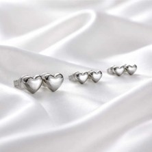 Begonia Accessories Vip Çelik 5-6-7mm 3 Boyutlu Kalp Figürlü 3 Çift Çivi Küpe Seti Paslanmaz Kararmaz