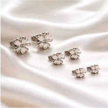 Begonia Accessories Vip Küpe Seti 5-7-9mm Yonca Zirkon Taşlı 3 Çift Çivi Küpe - Paslanmaz Kararmaz