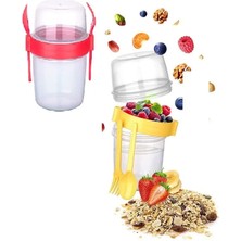 Rivera Tech Rvttc Çift Hazneli - Çatal Kaşıklı Portatif Müsli -Atıştırmalık Kabı 800 ml