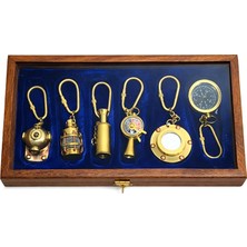 ForWhat Büro Ev Ofis Hediyesi Için Ahşap Kutulu Denizci Tip Pirinç Anahtarlık Seti