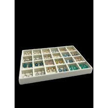 Yerli Süet Kumaş Çekmece Içi Takı Düzeni, 24 Bölme, Krem Renk