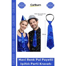 Carlburn #kravat Göz Alıcı Sahne Kostüm Aksesuarı Hazır Mavi Renk Pul Payetli Işıltılı Parti Kravatı 33 cm