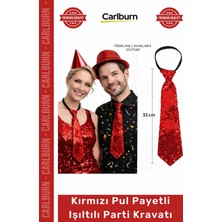 Carlburn #kravat Göz Alıcı Sahne Kostüm Aksesuarı Hazır Kırmızı Renk Pul Payetli Işıltılı Parti Kravatı 33 cm