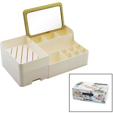 Rvr Aynalı Bambu - Çekmeceli Makyaj - Takı Organizer Sert Plastik 13 Bölmeli 28.5X17.5X9.5CM (