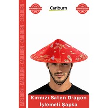 Carlburn #şapka Parlak Saten Otantik Sahne Kostüm Parti Eğlence Kırmızı Saten Dragon Işlemeli Lastikli Şapka