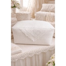 Dilex DİLEX Saten Yorgan Hurç Ekru İğne Oyalı Çeyizlik Hurç Gelin Bohçası Damat Bohçası Büyük Boy 46x90x45 cm