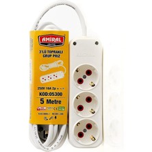 Rivera Tech Rvrthc Amiral 3' Lü Topraklı 5 Metre Kablolu Grup Priz