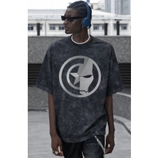 Sevbano Tasarım Kaptan Amerika Iron Man Avengers Kahraman Baskılı Unisex Oversize Vintage Yıkamalı Tişört