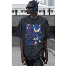 Sevbano Sonic The Hedgehog Çizgi Film Karakter Baskılı Unisex Oversize Vintage Yıkamalı Tişört