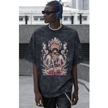 Sevbano Monkey D. Luffy Gear 5 One Piece Anime Baskılı Unisex Oversize Vintage Yıkamalı Tişört