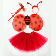 Rivera Tech Rvrstr4 Kırmızı Uğur Böceği Ateş Böceği Kostüm Seti - (Tütü, Kanat, Taç, Asa)