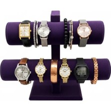 Mor Süet Kaplama Iki Kademeli Saat Bileklik Sergileme Standı