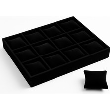 12 Bölmeli Kadife Saat ve Bileklik Kutusu, Şık Takı Organizeri Siyah