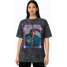 Sevbano Tasarım Justin Bieber Şarkıcı Baskılı Unisex Oversize Vintage Yıkamalı Tişört