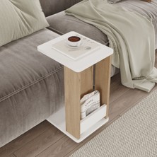 Yurupa Mina Tekerlekli Yan Sehpa C Sehpa Koltuk Sehpası Kitaplıklı Sepet-Beyaz Mın1-Sw