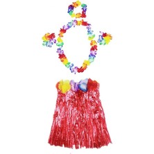 Rivera Tech Rvrstr4 Luau Aloha Hawaii Kolye Etek Taç ve Bileklik Seti Kırmızı