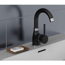 Siyah Sardıcı Lavabo Musluğu Aç - Kapa Pirinç Malzemeden Üretilmiş Modern Tasarım